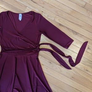 Purple Rain handkerchief hem burgundy dress